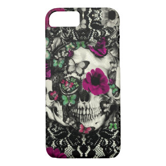 Victorian gothic lace skull with pink accents iPhone 8/7 case
