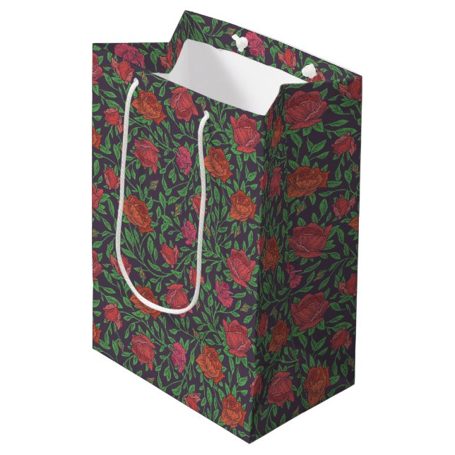 Victorian Gothic Perfect Red & Fuchsia Roses Medium Gift Bag (Front Angled)