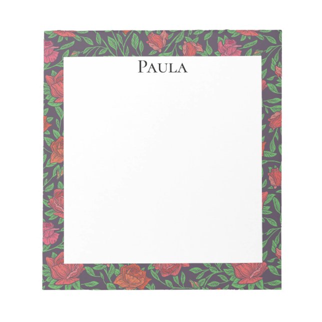 Victorian Gothic Perfect Red & Fuchsia Roses Notepad (Front)