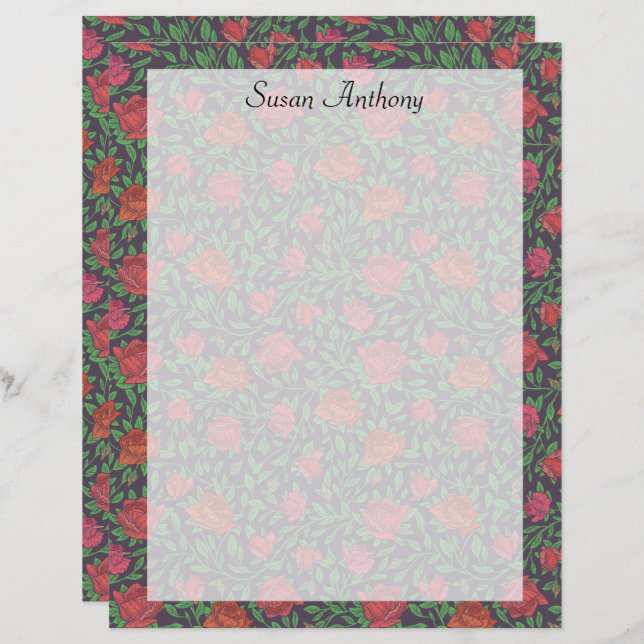 Victorian Gothic Perfect Red & Fuchsia Roses Paper (Front/Back)