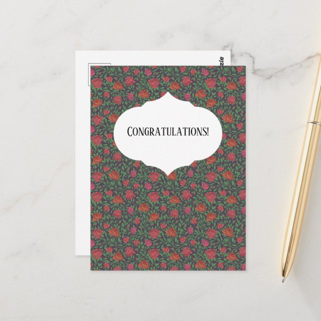 Victorian Gothic Perfect Red & Fuchsia Roses Postcard (Front/Back In Situ)