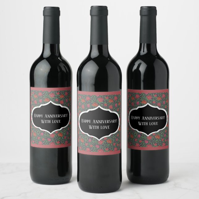 Victorian Gothic Perfect Red & Fuchsia Roses Wine Label (Bottles)