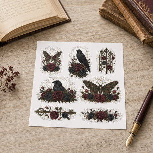 Victorian Gothic Raven Moth Keys Burgundy Roses 