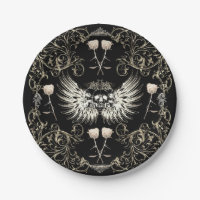 Victorian Gothic Romance Skull Wings & White Roses
