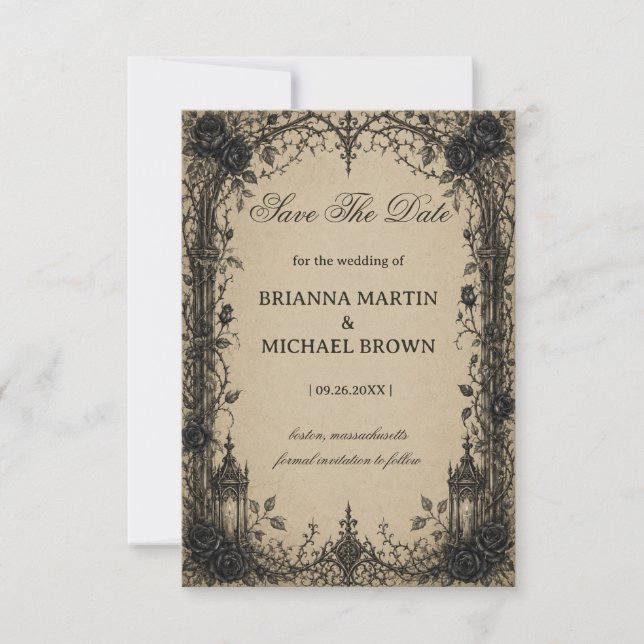 Victorian Gothic Rose Save The Date (Front)