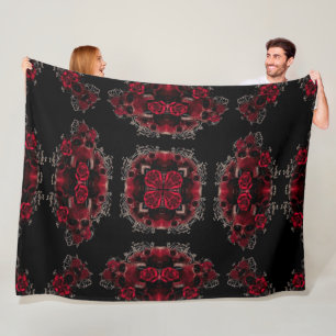 Victorian Gothic Rose Skulls Silk Foulard Pattern Fleece Blanket
