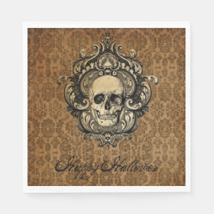 Victorian Gothic Skull  Damask Halloween Card Napkin