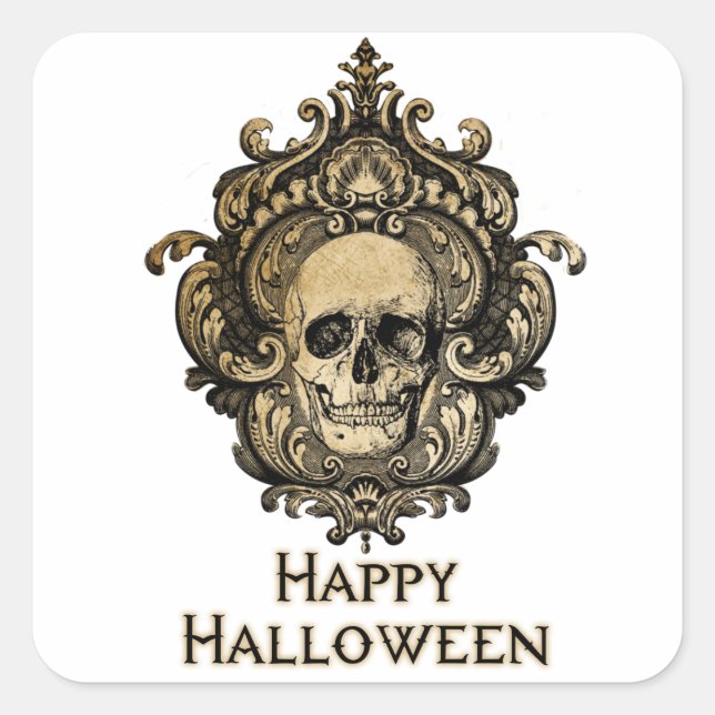 Victorian Gothic Skull Halloween  Square Sticker (Front)