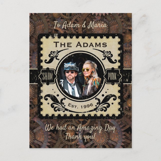 Victorian Gothic Steampunk Wedding Thank You Postcard (Front)