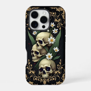 Victorian Gothic with Skulls and Flowers iPhone 16 Pro Case