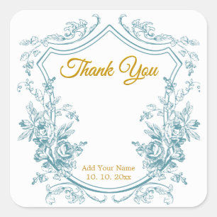 Victorian Grace Floral Frame Wedding Thank You Square Sticker