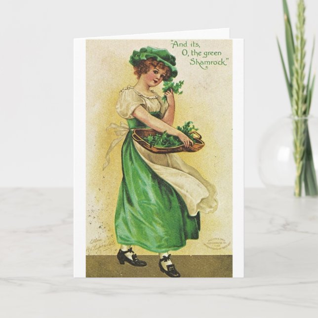 Victorian Green Shamrock St. Patrick's Day Card (Front)