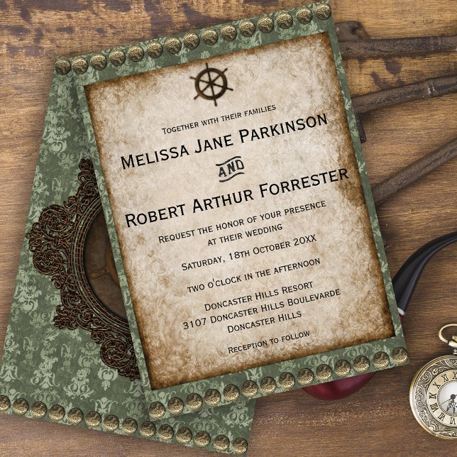 Victorian Green Steampunk Wedding Invitation (Creator Uploaded)