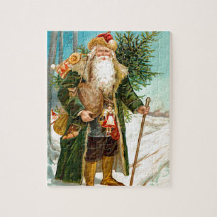 Victorian Green Velvet Christmas Santa Claus Jigsaw Puzzle