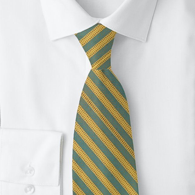 Victorian Green Yellow Stripes Teal Classy Tie (Creator Uploaded)