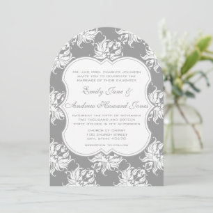 Victorian Grey Damask Wedding Invitation
