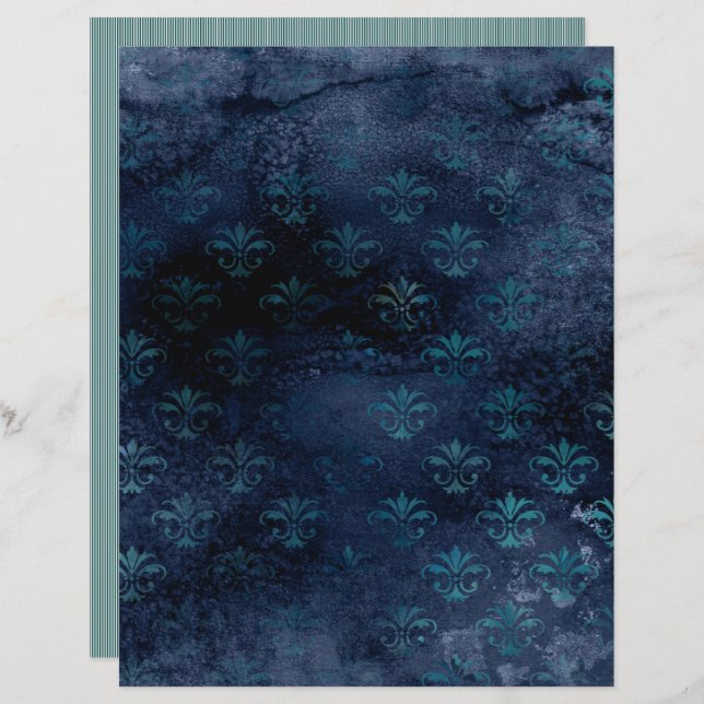 Victorian Grunge Gothic Blue Scrapbook Paper (Front/Back)