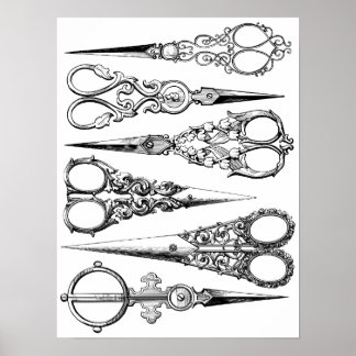 Victorian hairdresser scissors elegant poster