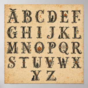 Victorian Halloween Alphabet Letters Poster