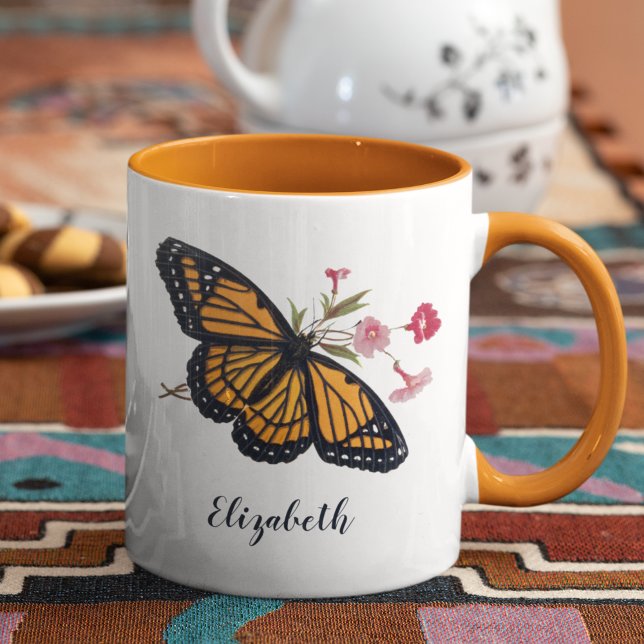 Victorian Hand-Drawn Monarch Butterfly With Name Mug (Creator Uploaded)