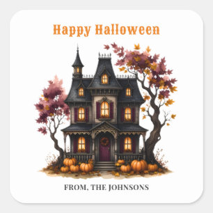 Victorian Haunted House Happy Halloween  Square Sticker