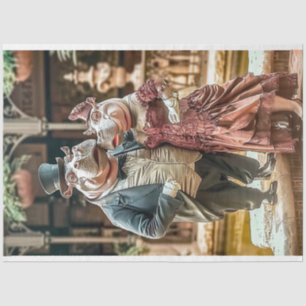 Victorian Hippo Couple Decoupage  Tissue Paper