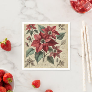 Victorian Holiday Botanical Poinsettia Découpage Napkin