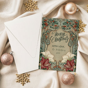 Victorian Holly & Amaryllis Christmas Holiday Card