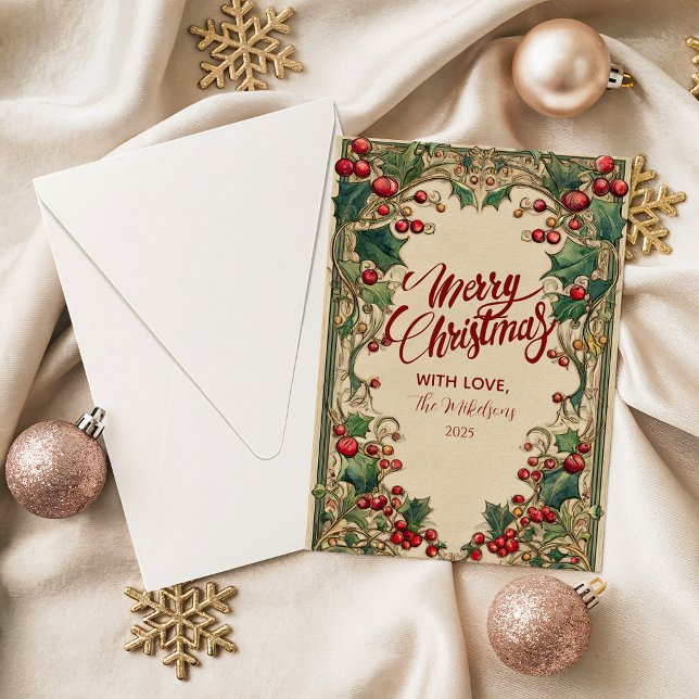 Victorian Holly & Berry Christmas Holiday Card (Creator Uploaded)