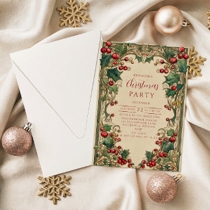 Victorian Holly & Berry Christmas Invitation