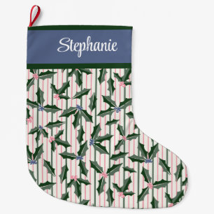 Victorian Holly with Name Large Christmas Stocking