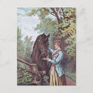 Victorian Horse and Rider with Dogs Postcard