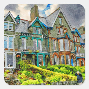 Victorian house in Keswick painted in watercolor Square Sticker