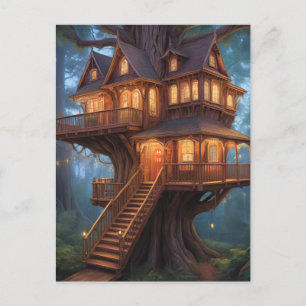 victorian house in tree lights on redwood tree postcard
