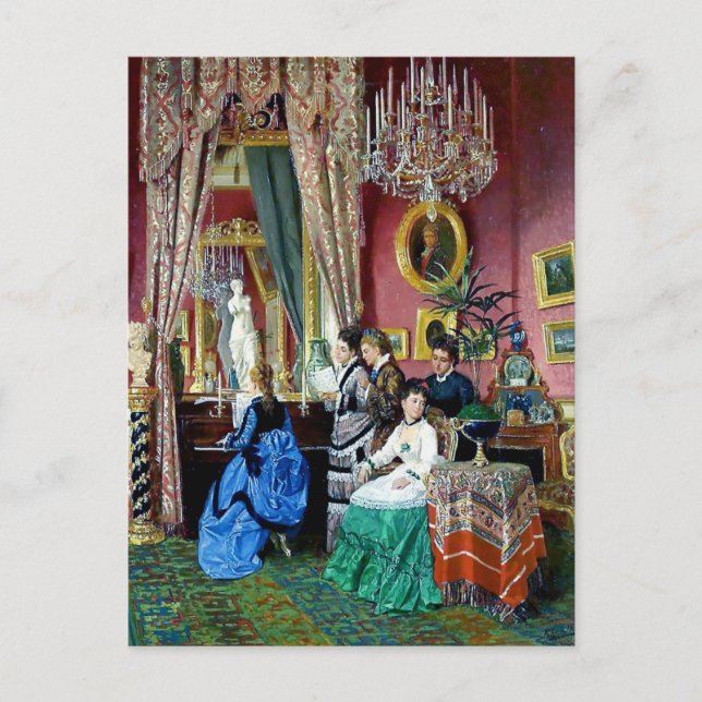 Victorian House Party Women Men Music painting Postcard (Front)