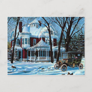 Victorian House Vintage Winter Postcard