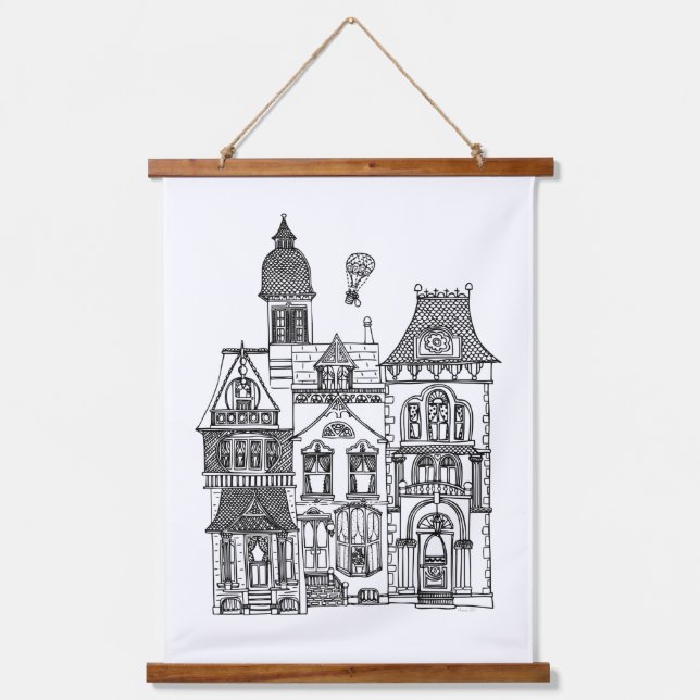 Victorian Houses Line Art You Colour Hanging Tapestry (Front)