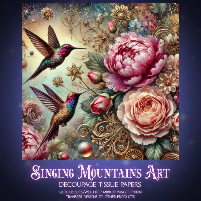 Victorian Hummingbird & Pastel Rose Decoupage  Tissue Paper (Creator Uploaded)