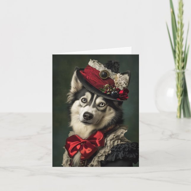 Victorian Husky Christmas Holiday Card (Front)
