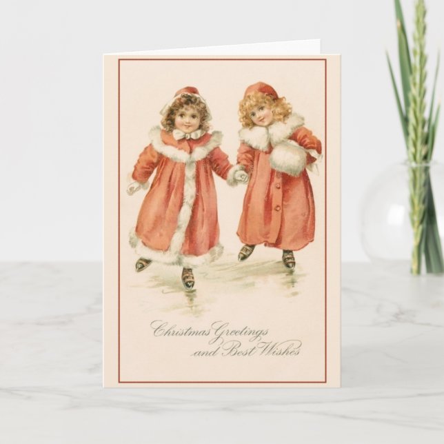 Victorian Ice Skaters Christmas Greeting Card (Front)