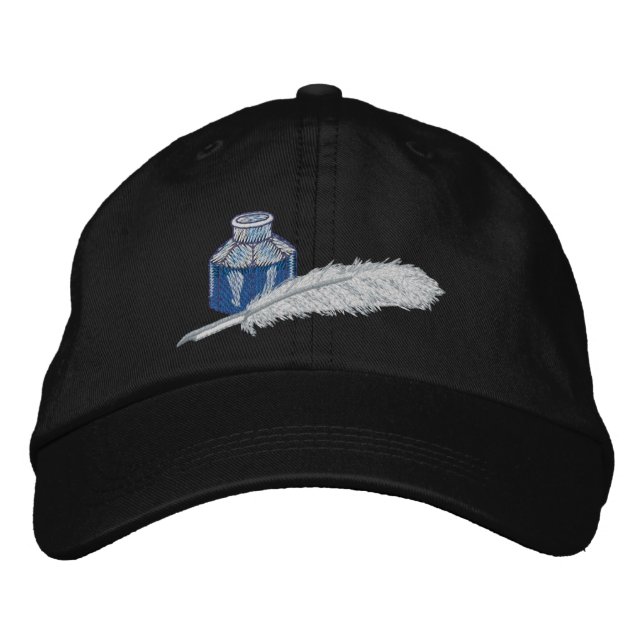 Victorian Ink and Quill Pen Embroidered Hat (Front)