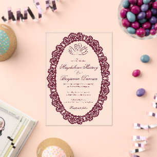 Victorian Ivory Lace Burgundy Swan Elegant Wedding Acrylic Invitations
