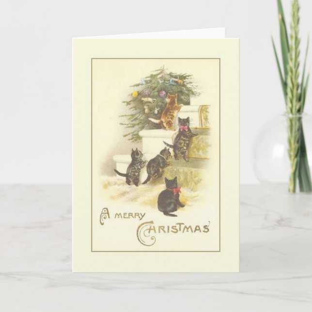 Victorian Kittens Christmas Greeting Card (Front)