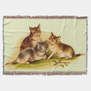 Victorian kittens throw blanket