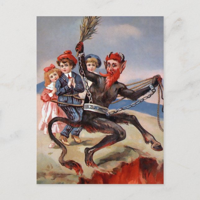 Victorian Krampus Going to Hell Postcard (Front)