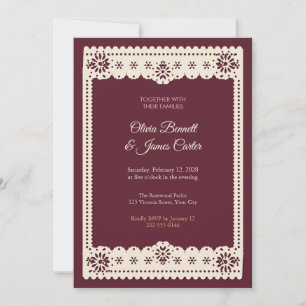 Victorian Lace Border Wine Wedding Invitation