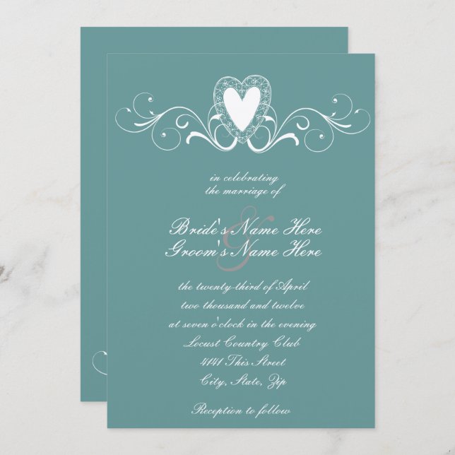 Victorian Lace Heart Wedding Invitation (Front/Back)