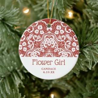 Victorian Lace Personalised Flower Girl Bridesmaid Ceramic Tree Decoration
