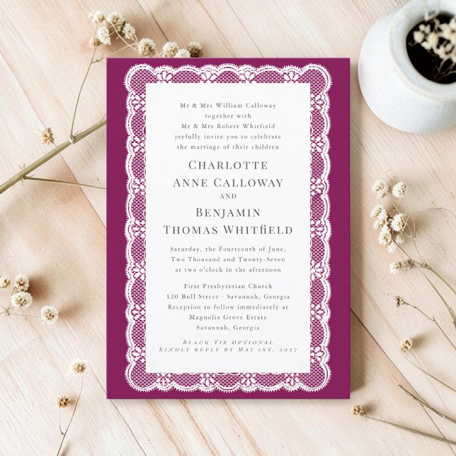 Victorian Lace Plum Wedding Invitation (Creator Uploaded)