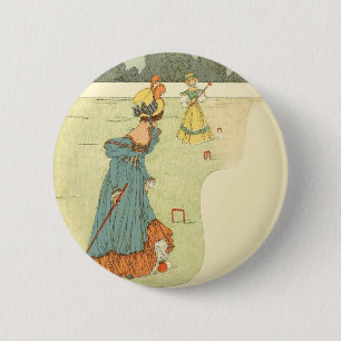 Victorian Ladies Croquet Vintage Garden Party 6 Cm Round Badge